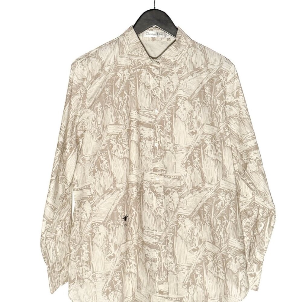 Dior 2022 Greek Print Bee Embroidered Buttoned Shirt
